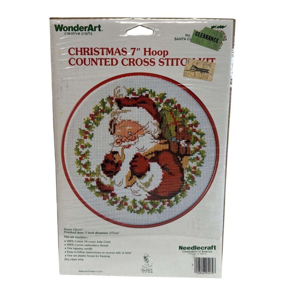 WonderArt Christmas 7 Inch Hoop Counted Cross Stitch Kit Santa Claus 430